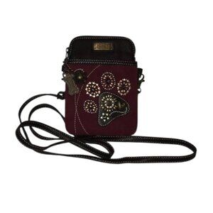 Chala Handbags Dog Paw Print Crossbody Dazelled Paw Pouch Flower Bone Beaded